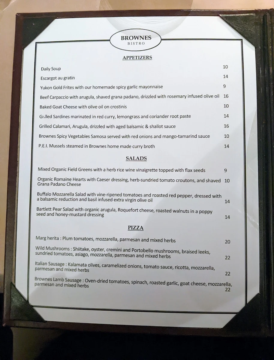 Menu, Brownes Bistro
