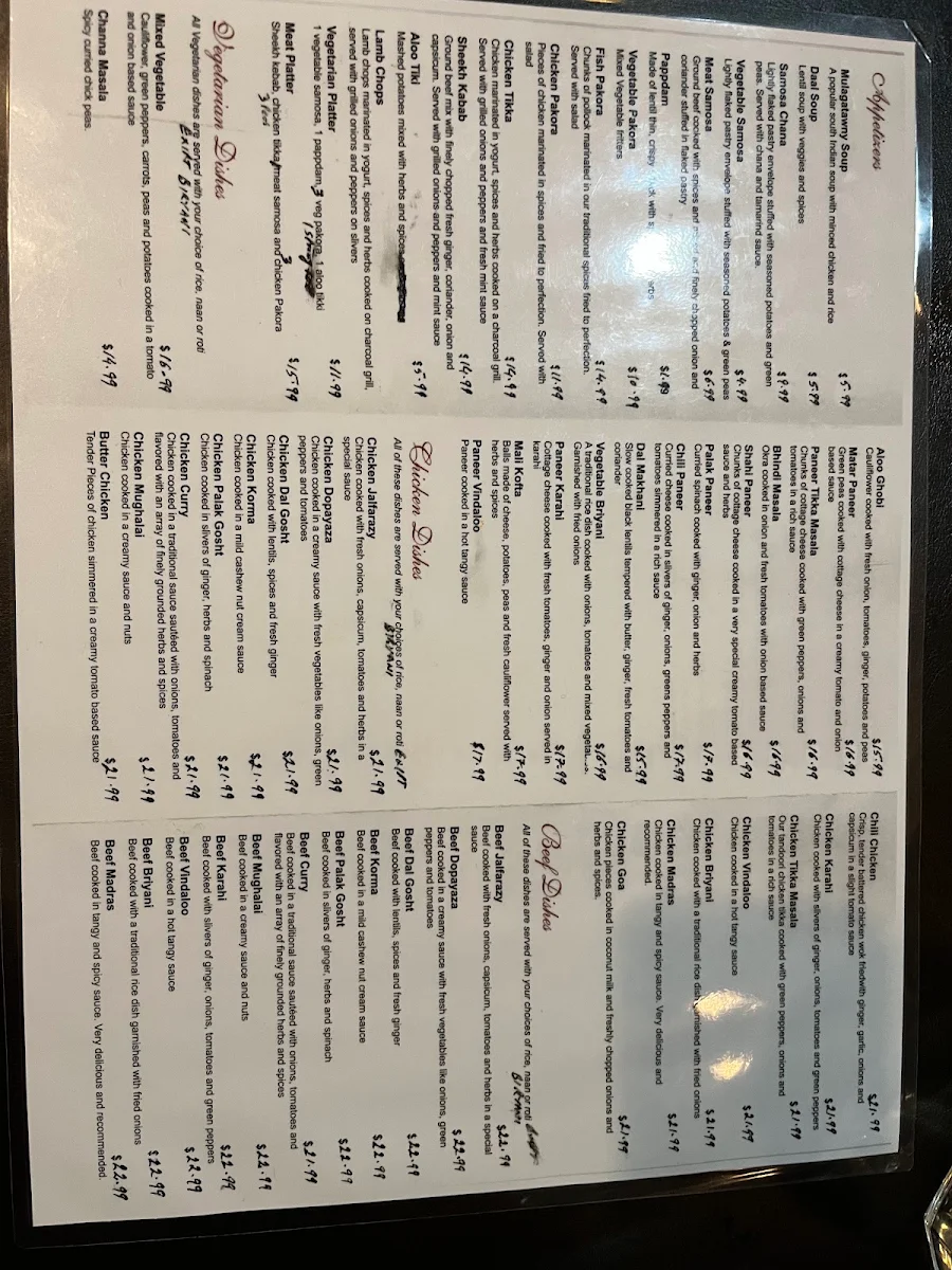 Menu, Tandoori Gardan