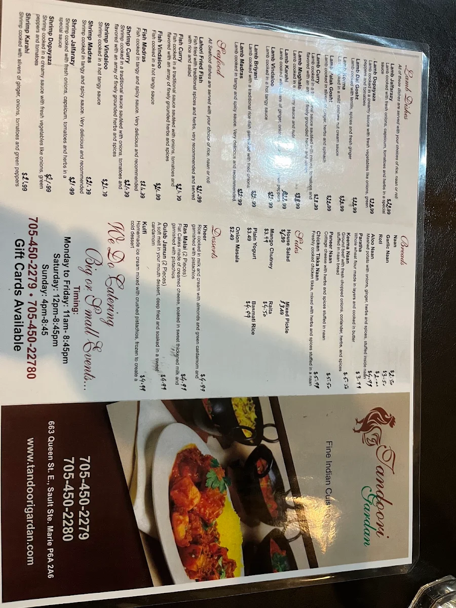 Menu, Tandoori Gardan