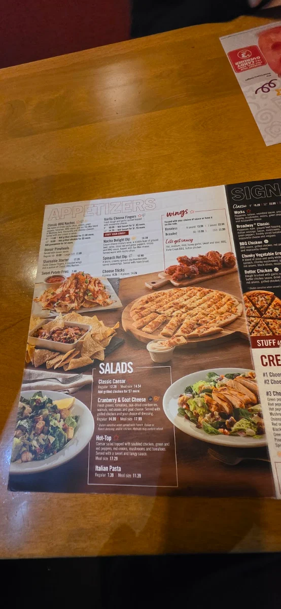 Menu, Pizza Delight