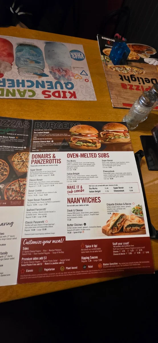 Menu, Pizza Delight