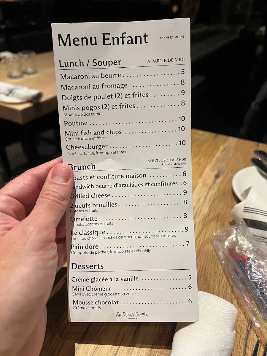 Menu, Les Enfants Terribles — Laval