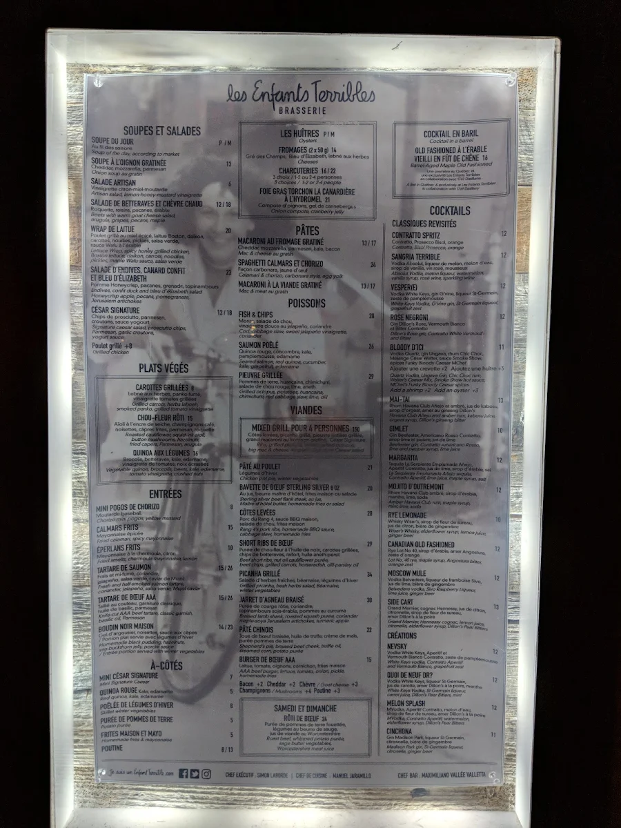 Menu, Les Enfants Terribles — Laval