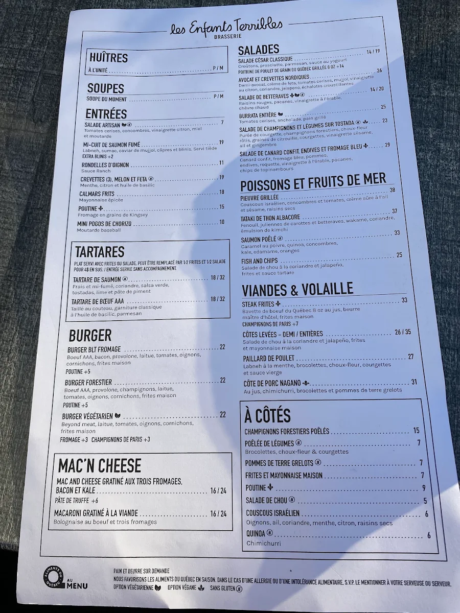 Menu, Les Enfants Terribles — Laval