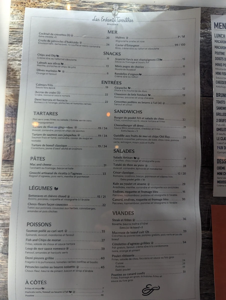 Menu, Les Enfants Terribles — Laval