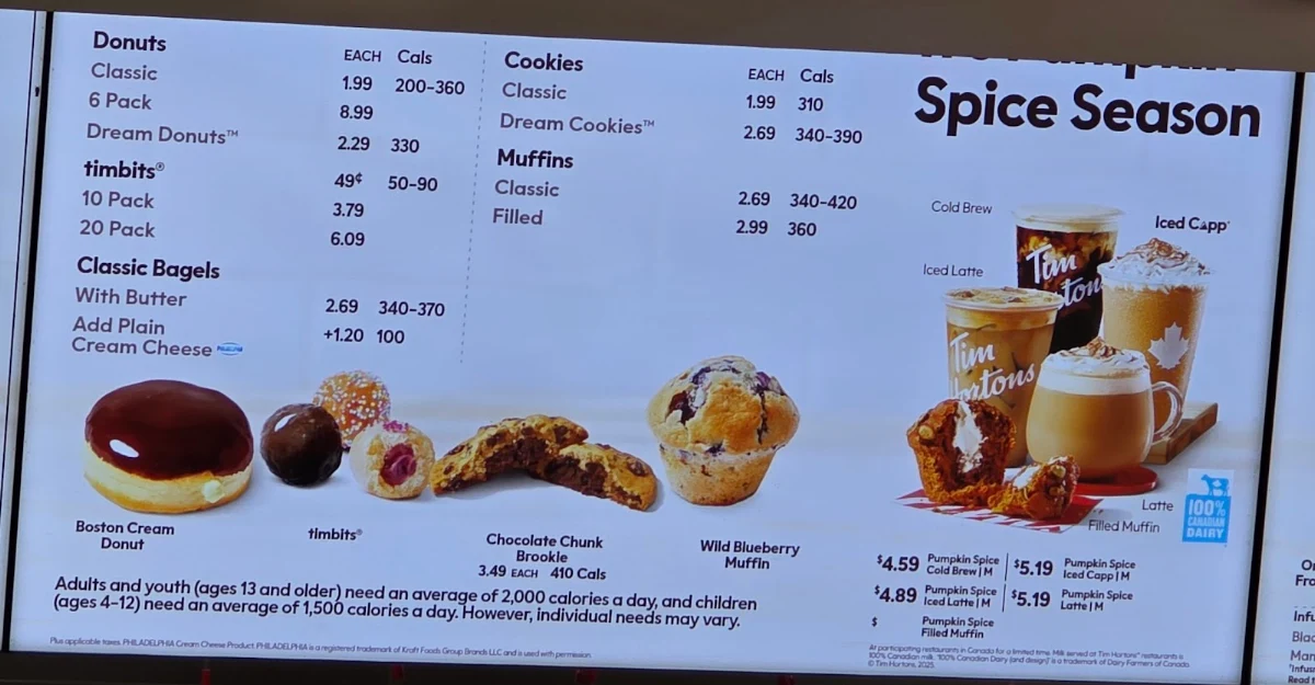 Menu, Tim Hortons