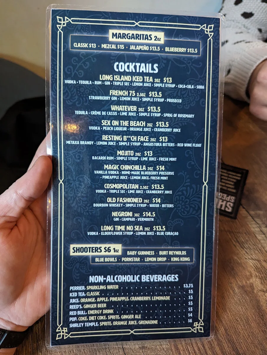 Menu, Chit Chat Burger Bar
