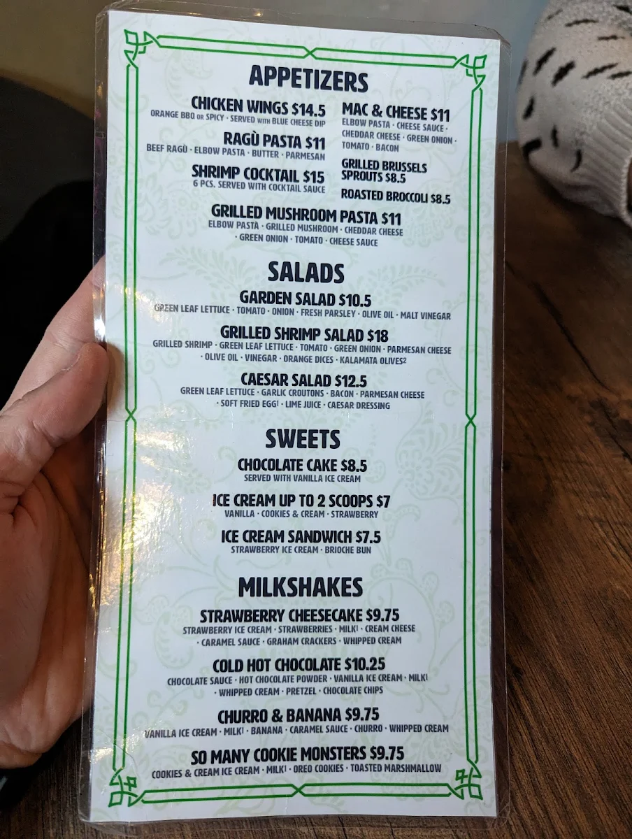 Menu, Chit Chat Burger Bar