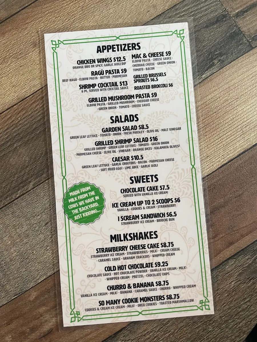 Menu, Chit Chat Burger Bar