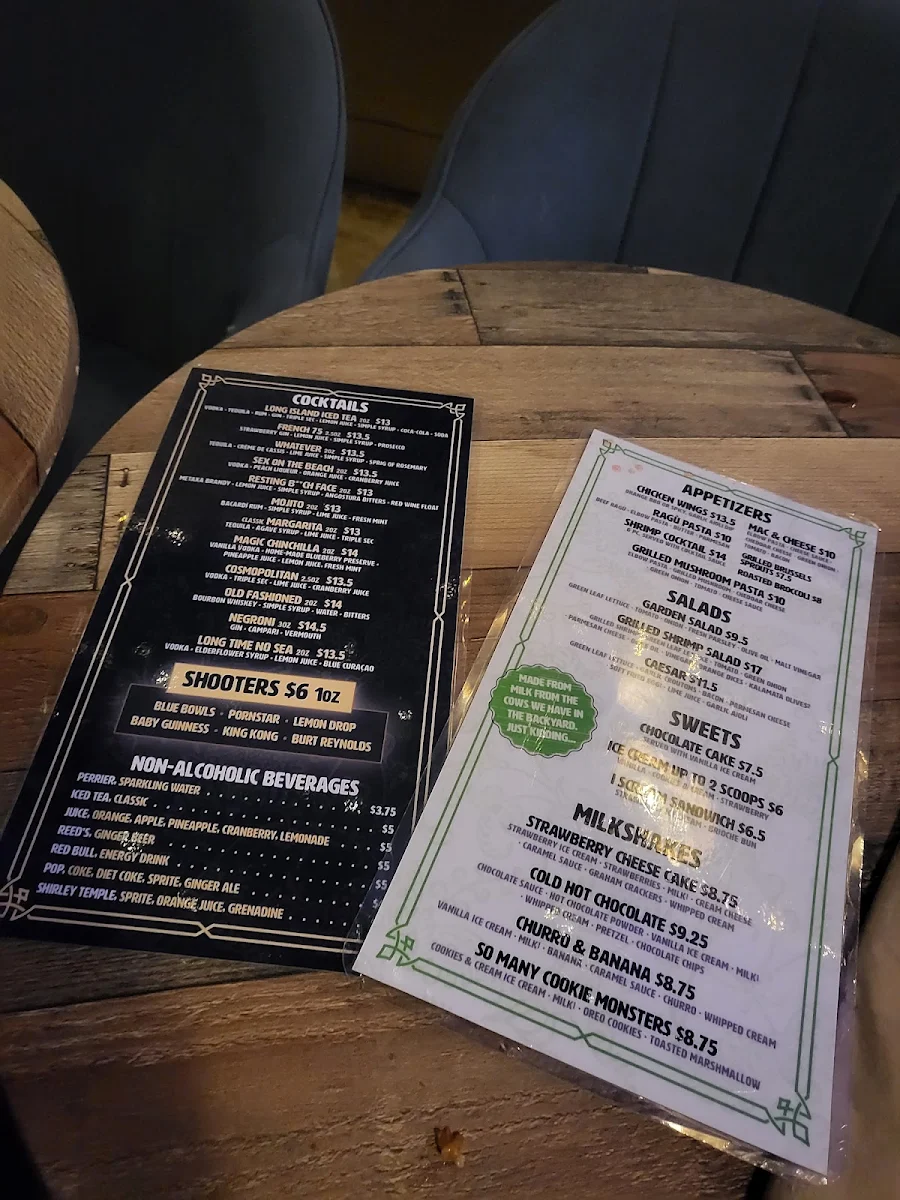 Menu, Chit Chat Burger Bar