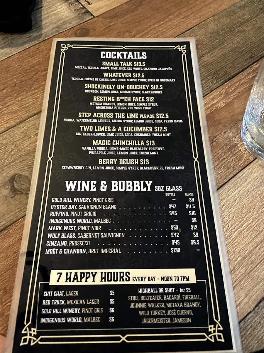Menu, Chit Chat Burger Bar