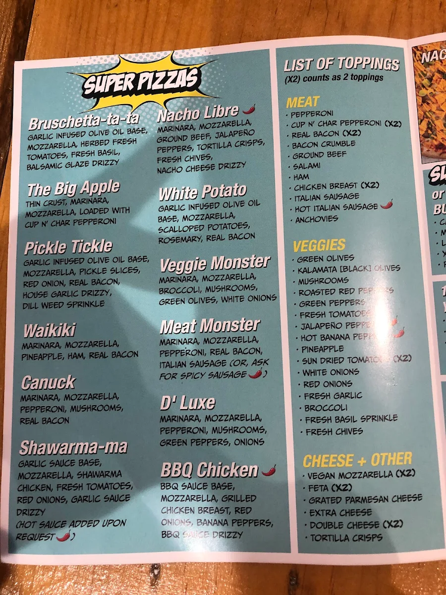 Menu, POWER PIZZA