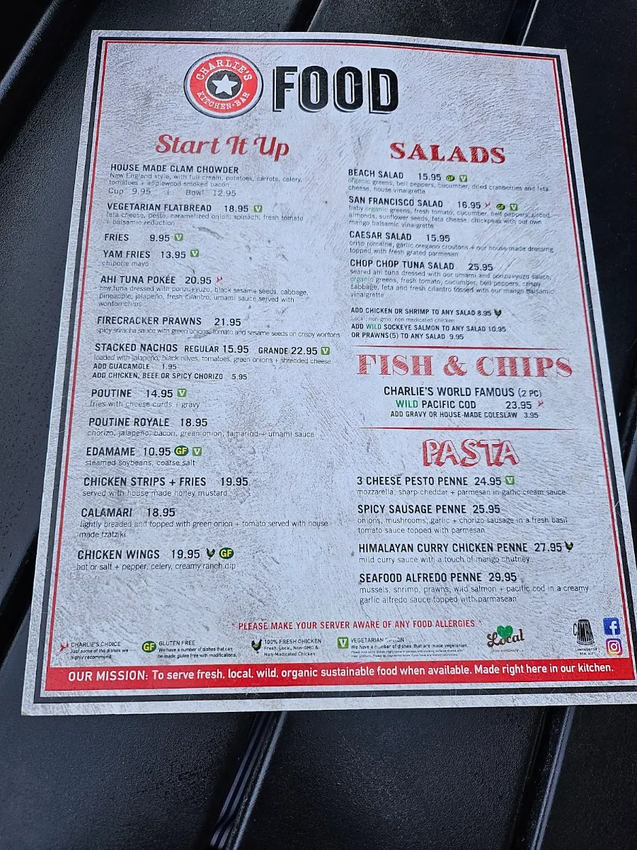 Menu, Charlie Don't Surf