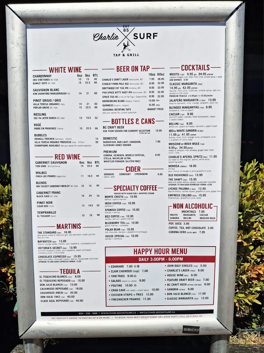 Menu, Charlie Don't Surf