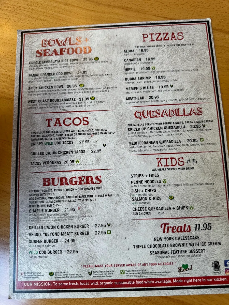 Menu, Charlie Don't Surf
