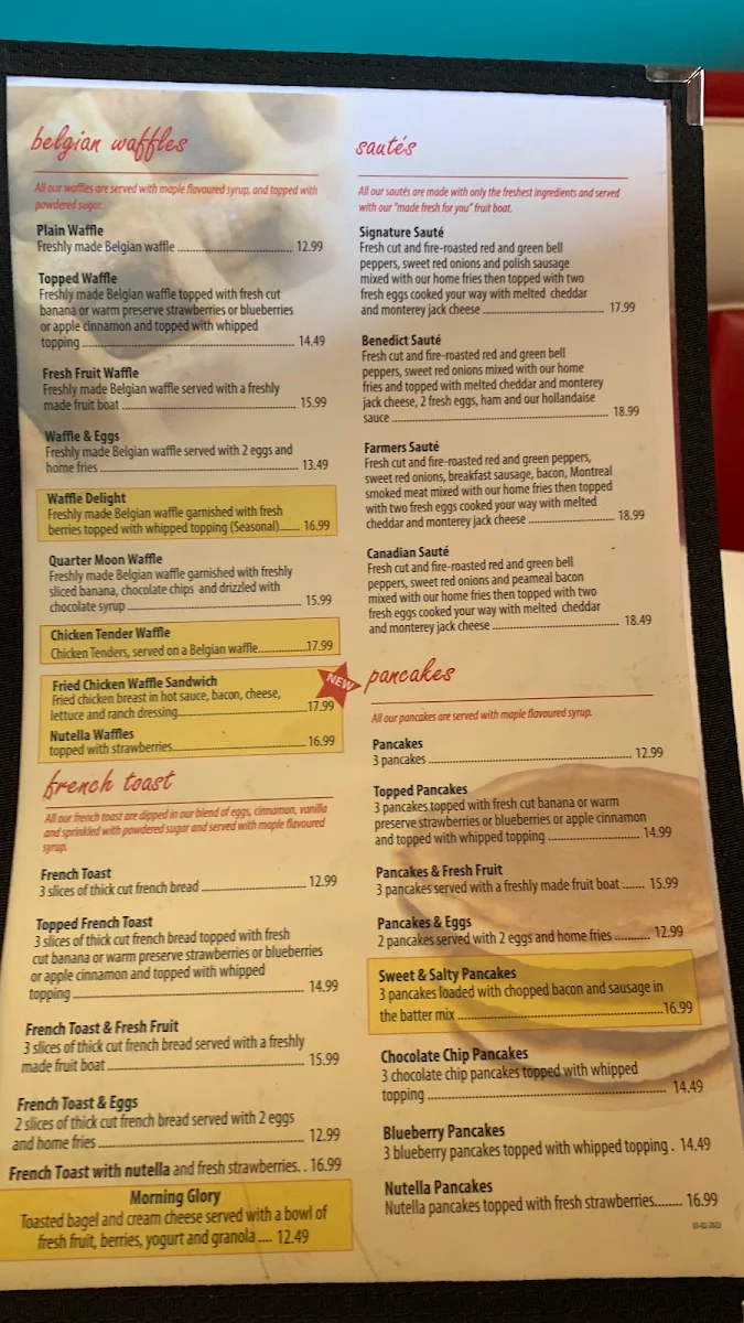 Menu, Stella’s Diner