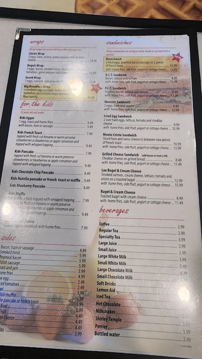 Menu, Stella’s Diner