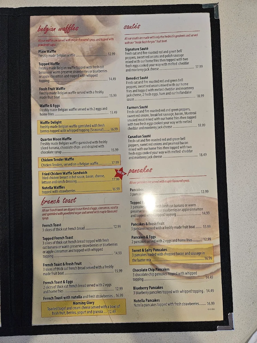 Menu, Stella’s Diner
