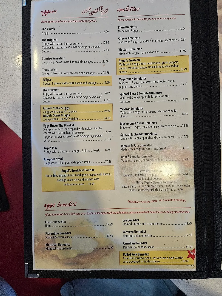 Menu, Stella’s Diner