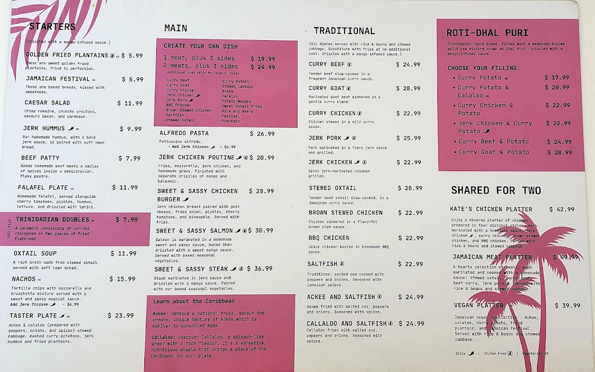 Menu, Sweet & Sassy (Authentic Caribbean/Fusions Breakfast)