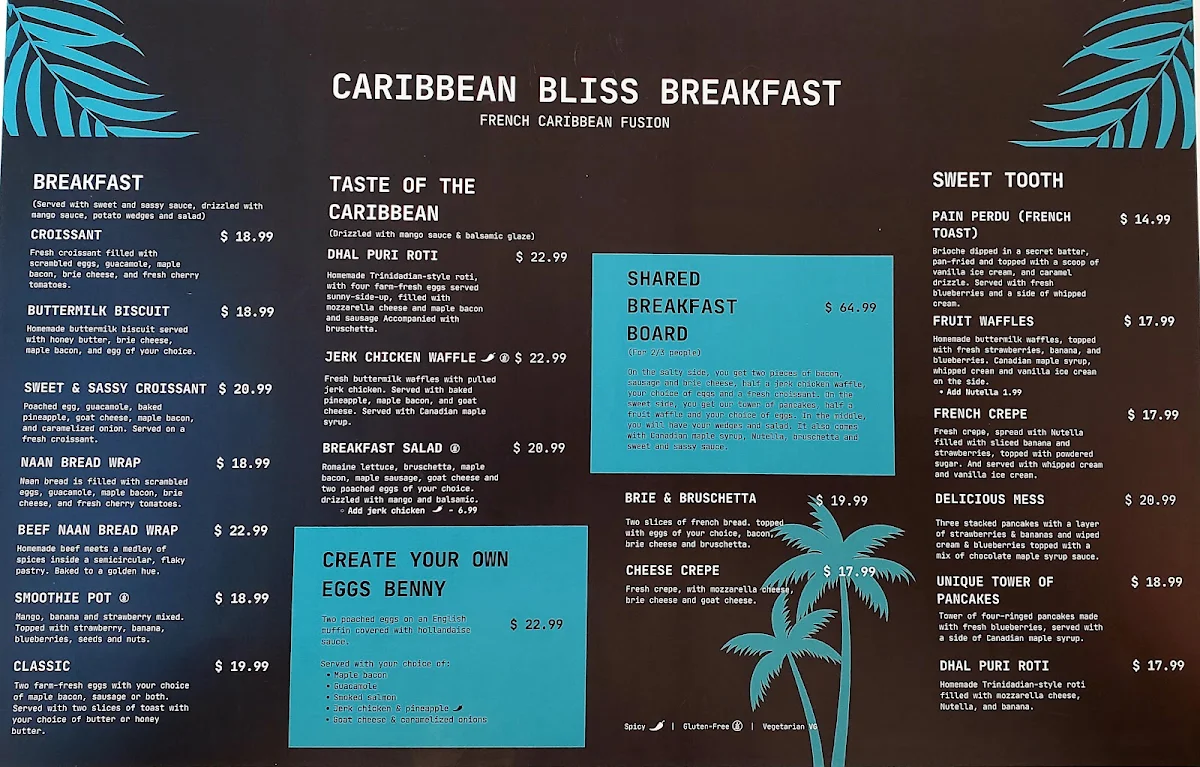 Menu, Sweet & Sassy (Authentic Caribbean/Fusions Breakfast)