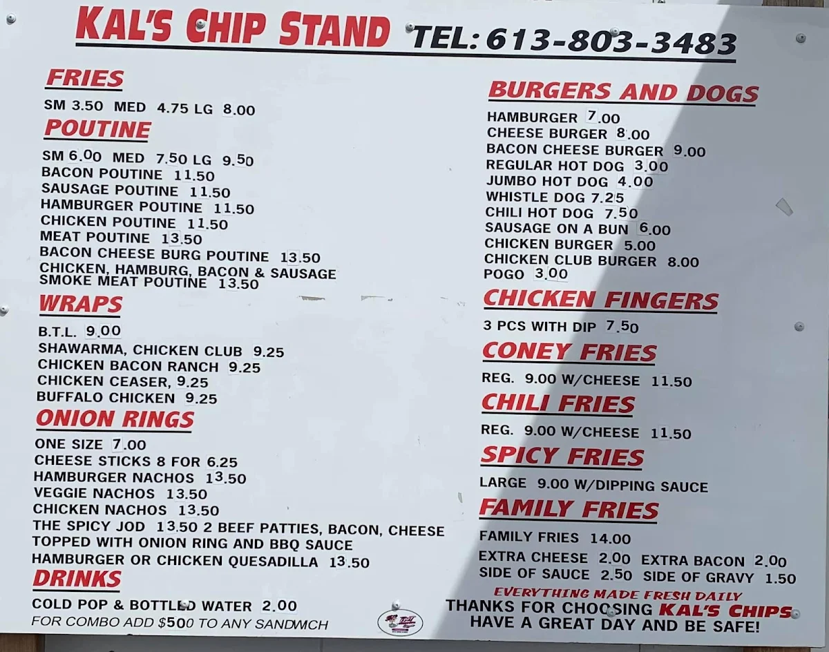 Menu, Kal's Chips