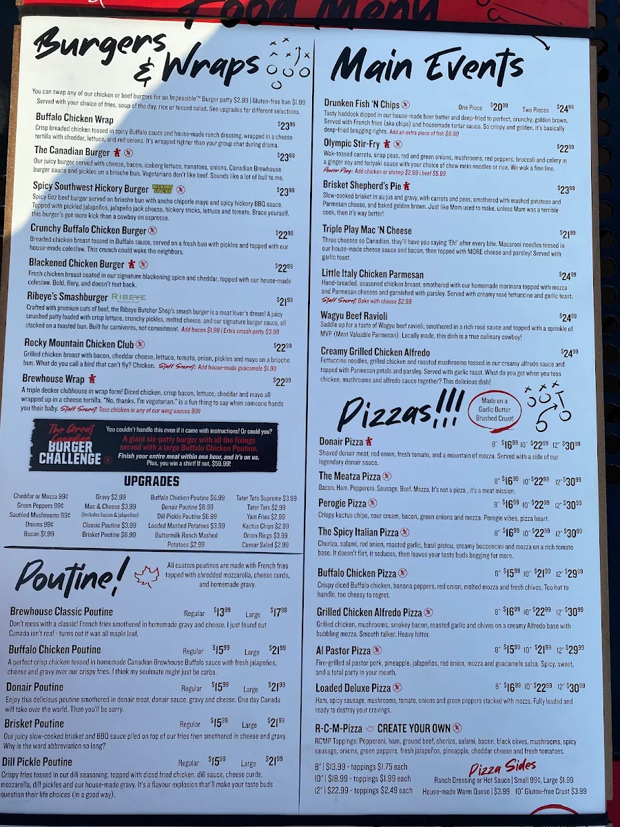 Menu, The Canadian Brewhouse (Prince Albert)