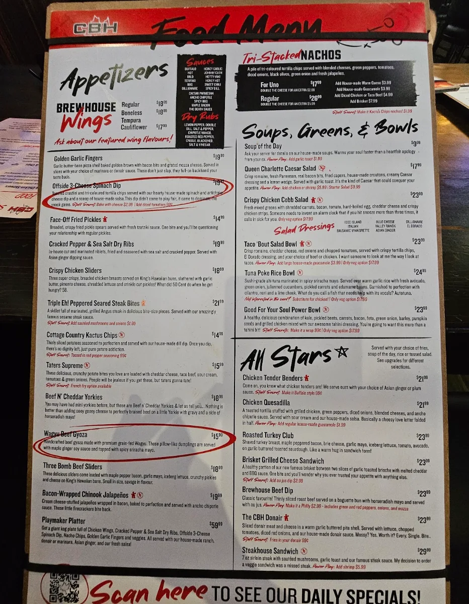 Menu, The Canadian Brewhouse (Prince Albert)