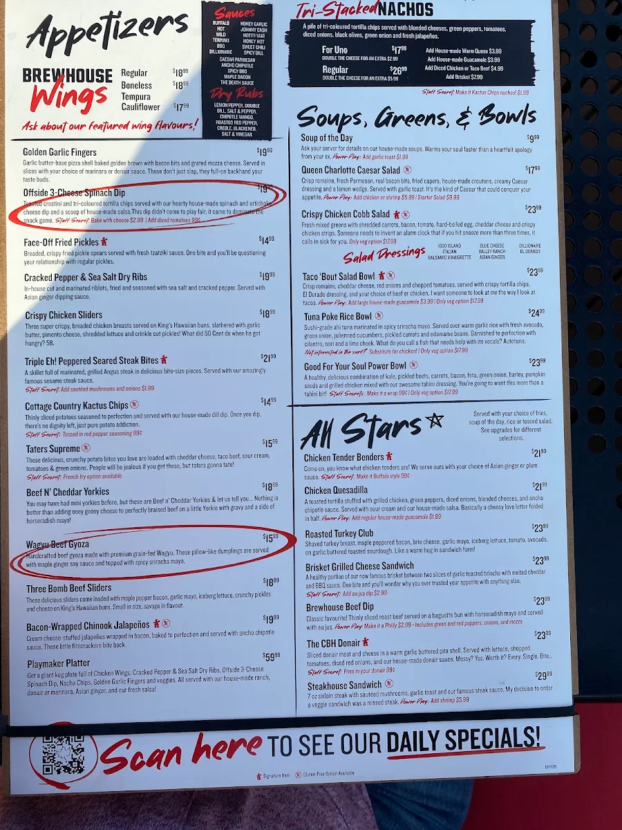 Menu, The Canadian Brewhouse (Prince Albert)