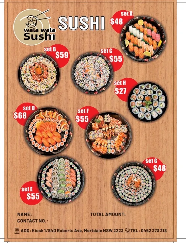 Menu, Wala Wala Sushi
