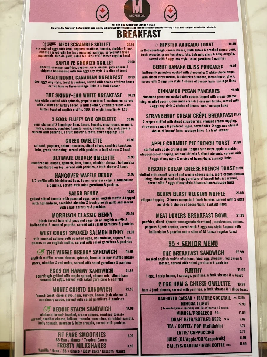 Menu, The Morrison Café+Kitchen+Bar