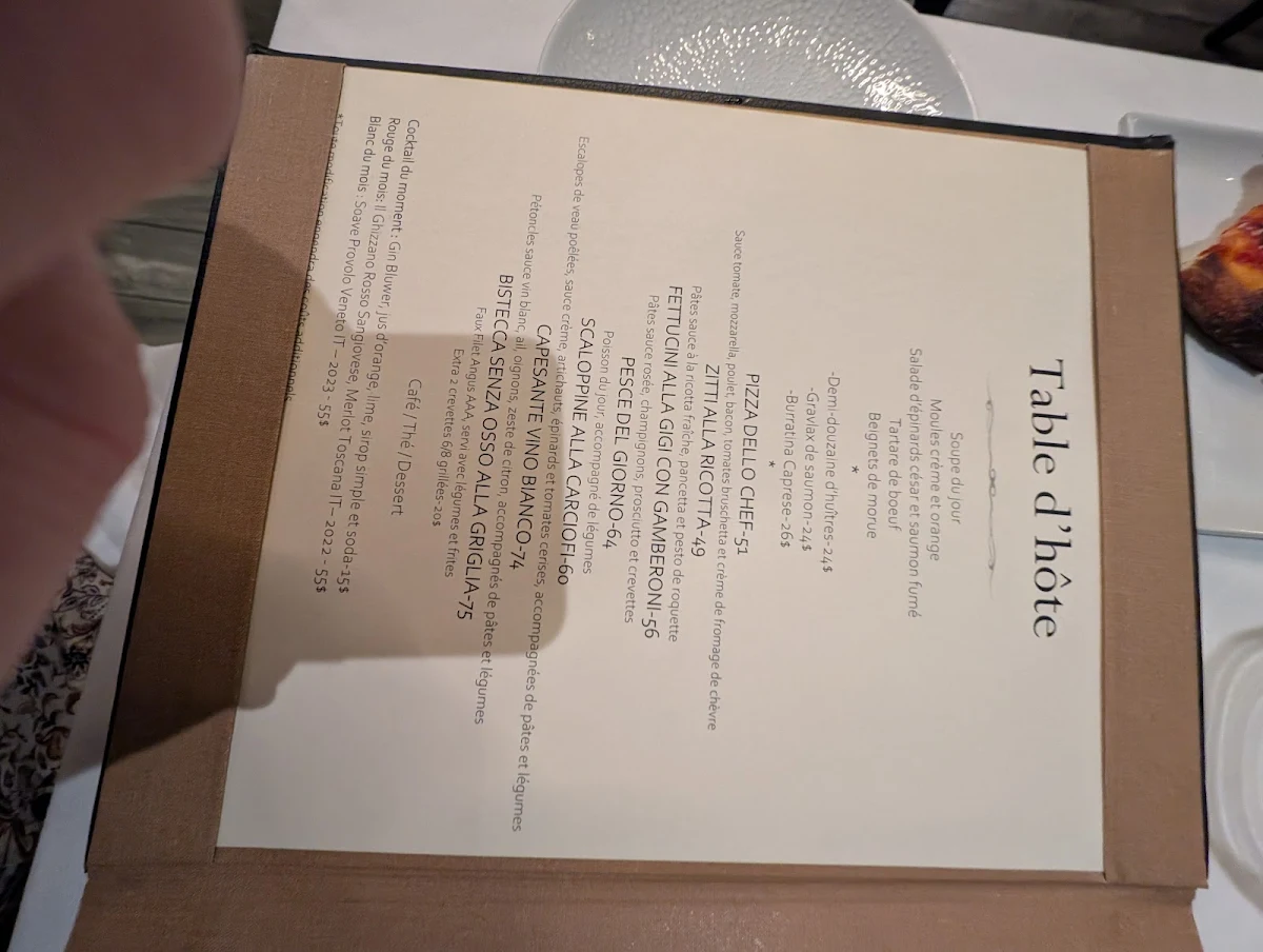 Menu, Bravi