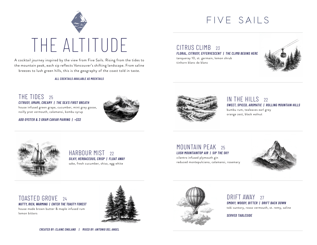 Menu, Five Sails Restaurant