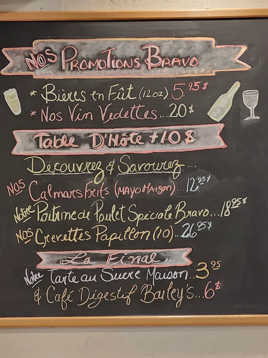 Menu, Restaurant Bravo Pizzeria