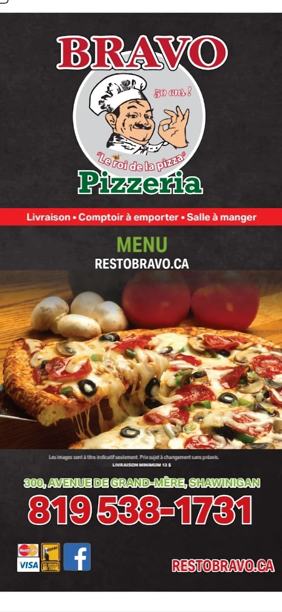 Menu, Restaurant Bravo Pizzeria