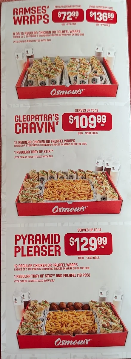 Menu, Osmow's Shawarma