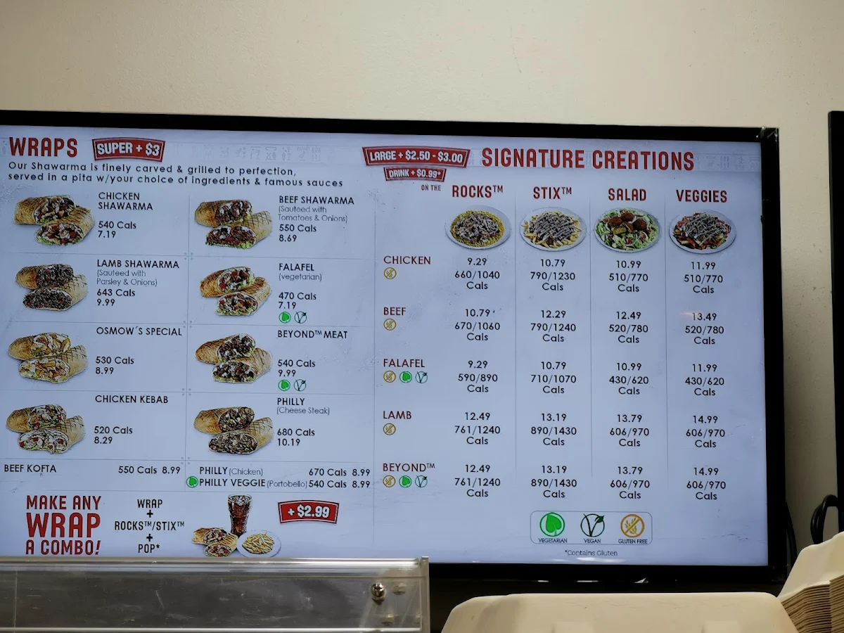 Menu, Osmow's Shawarma