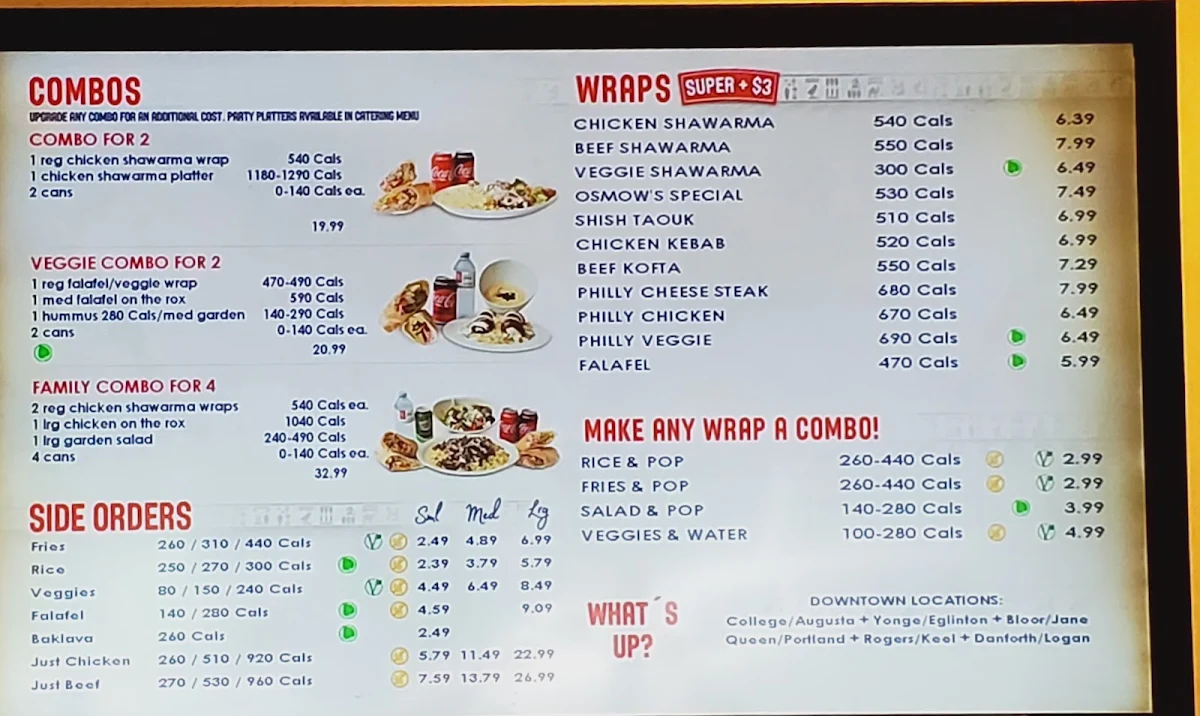 Menu, Osmow's Shawarma