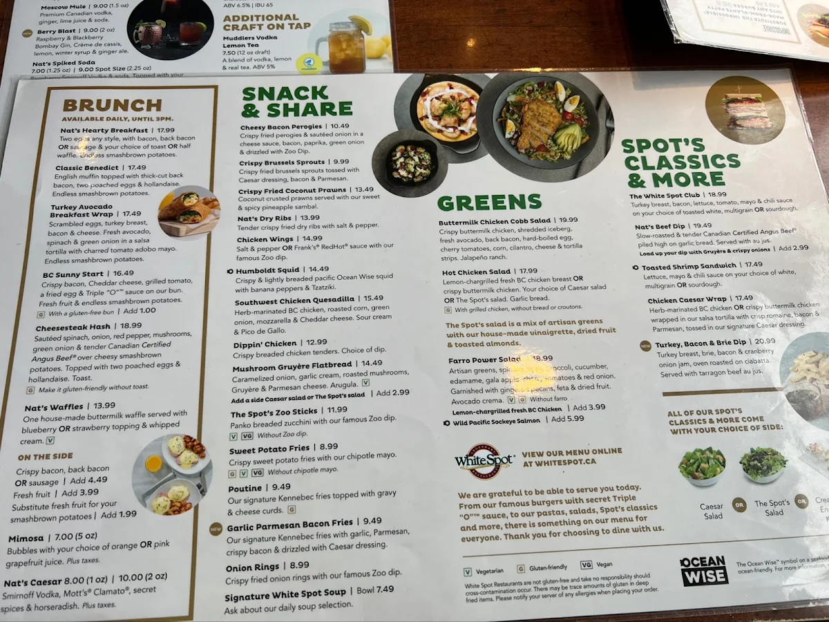 Menu, White Spot Squamish