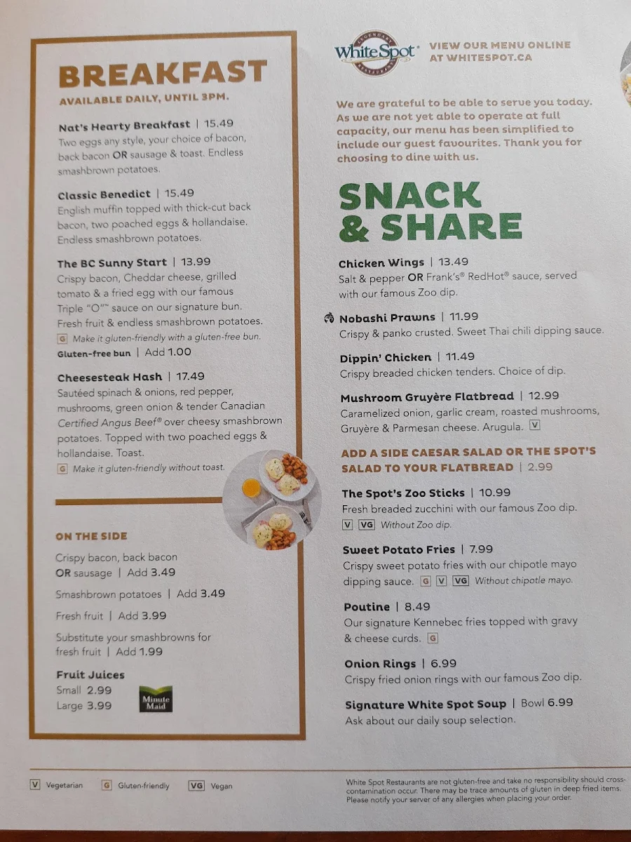 Menu, White Spot Squamish