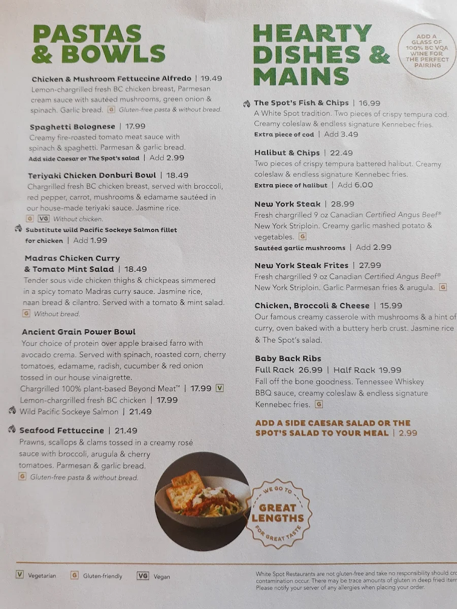 Menu, White Spot Squamish