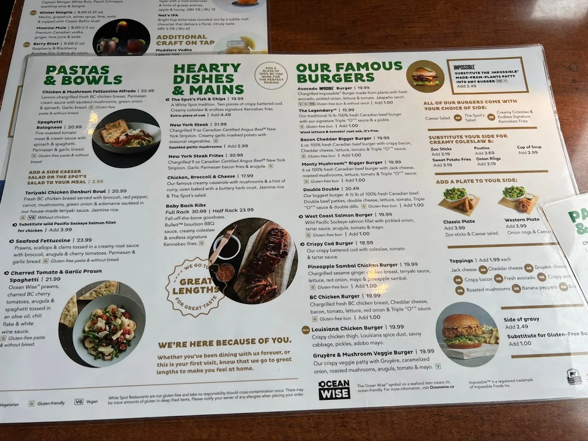 Menu, White Spot Squamish