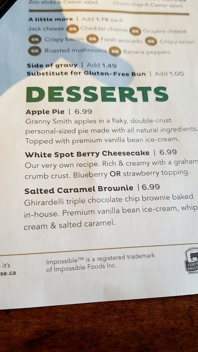 Menu, White Spot Squamish