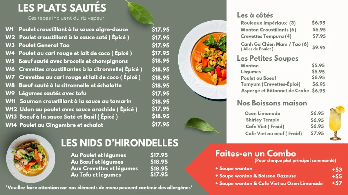 Menu, Restaurant Ozen