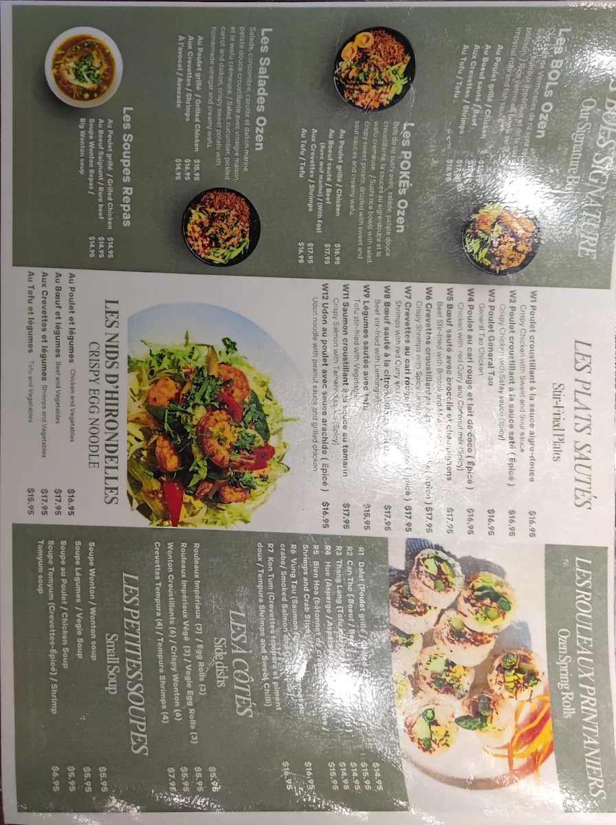 Menu, Restaurant Ozen