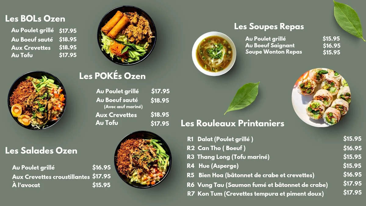 Menu, Restaurant Ozen