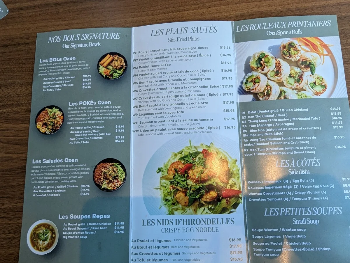 Menu, Restaurant Ozen