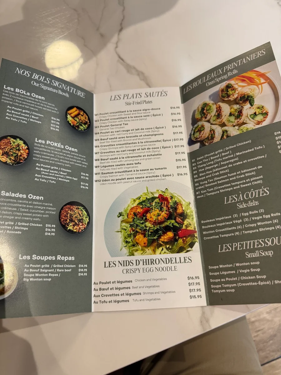 Menu, Restaurant Ozen