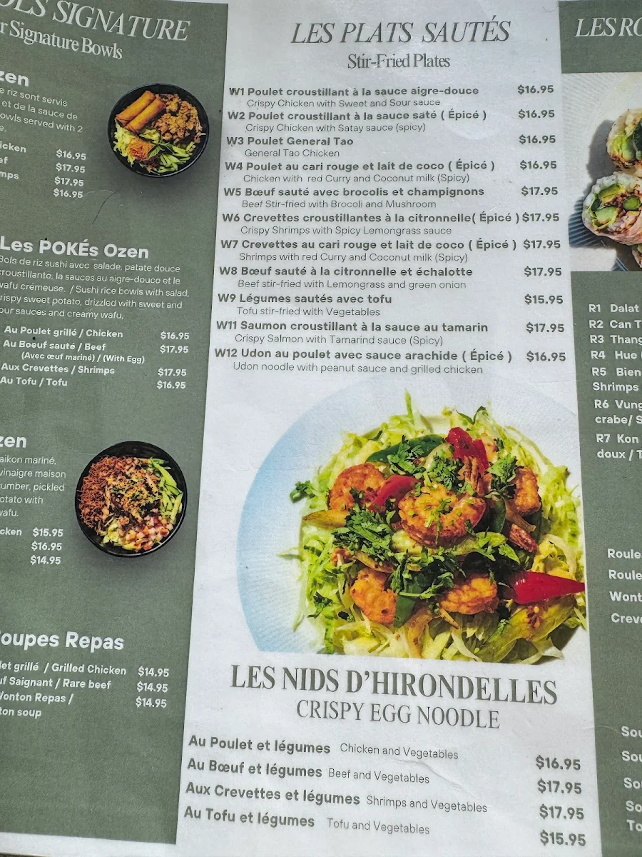 Menu, Restaurant Ozen