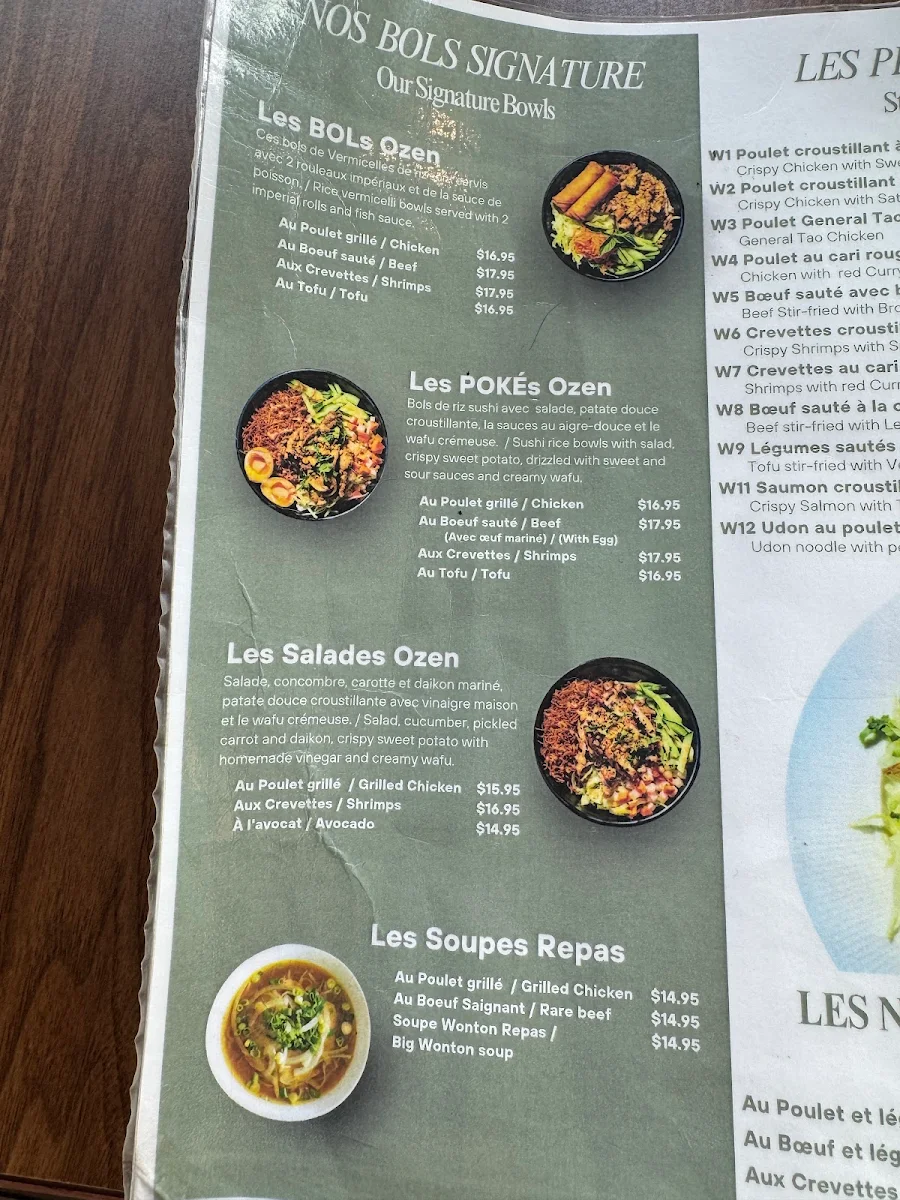 Menu, Restaurant Ozen